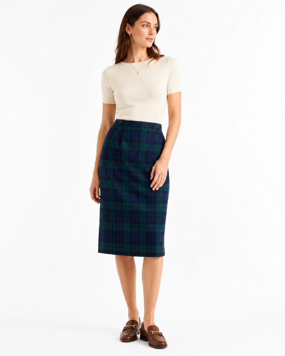80s Pendleton Blue & Green Tartan Plaid Straight Skirt w Pockets | SP W 26"